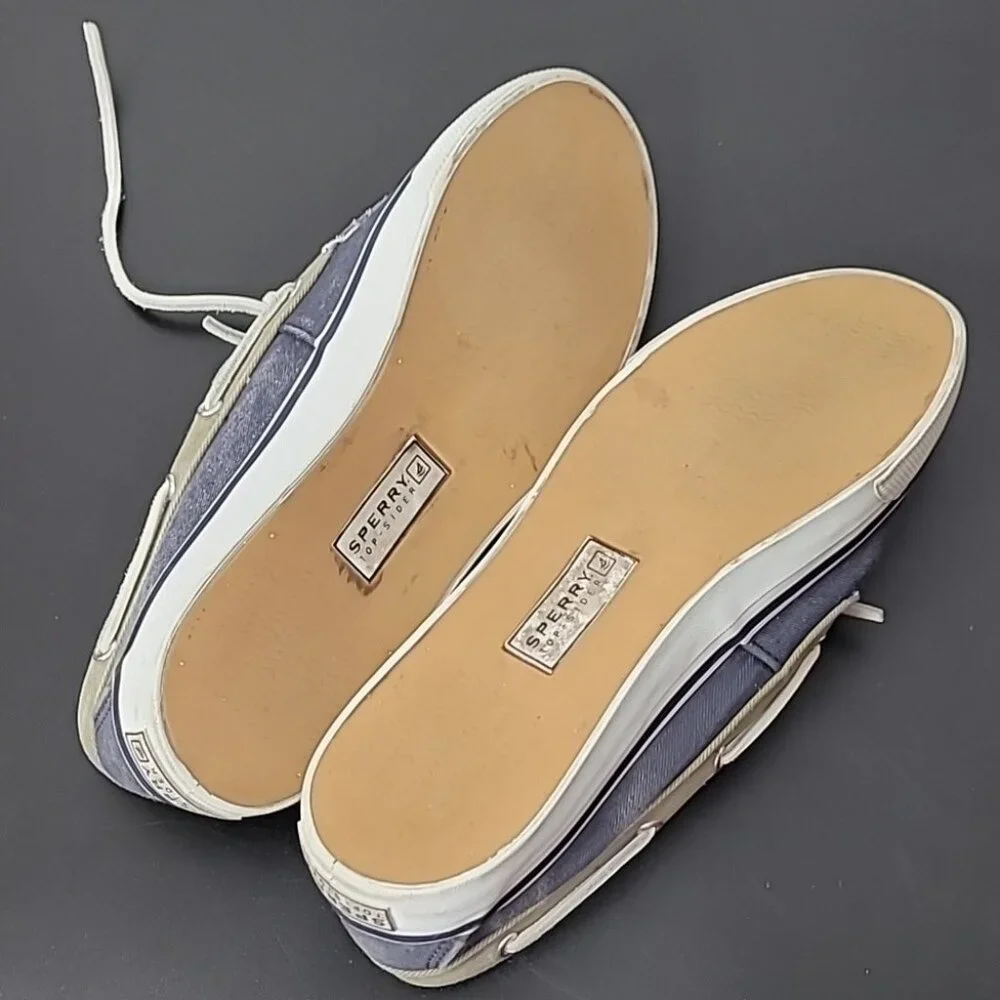 Sperry Women's Blue & Tan Canvas Boat Shoes Size 8M Casual Loafers Nautical Styl